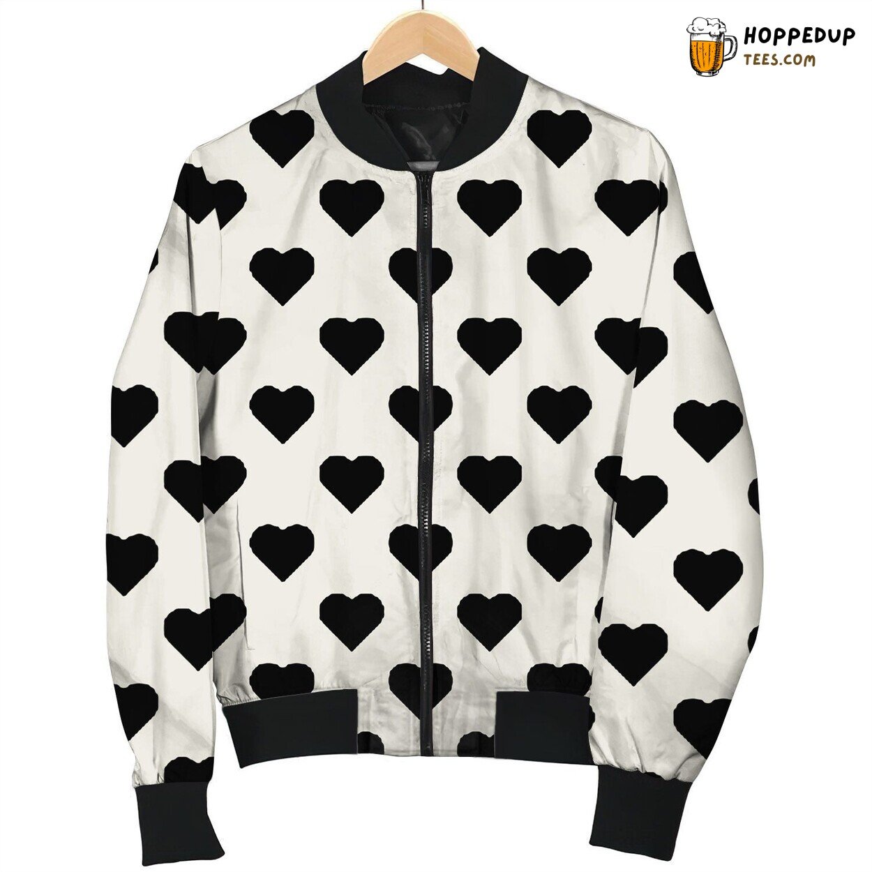 Heart Pattern Black White Bomber Jacket