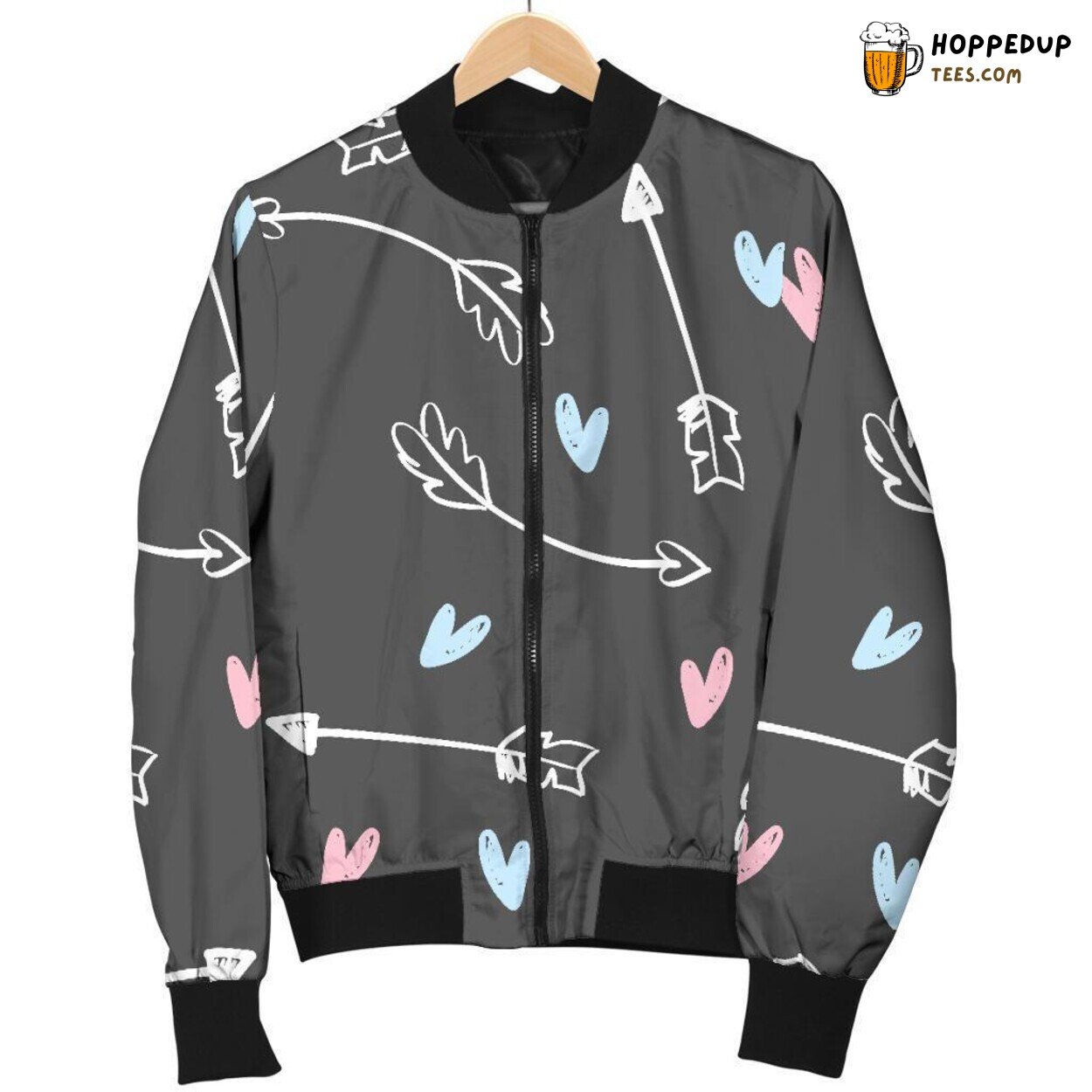 Heart-Themed Archery Pattern Print Men’s Fashionable Bomber Jacket Heart-Themed Archery Pattern Print Men’s Fashionable Bomber Jacket