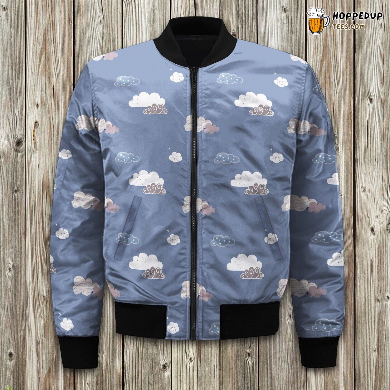 Heavenly Cloud Pattern Winter Bomber Jacket Luxuriously Padded Design Ensured