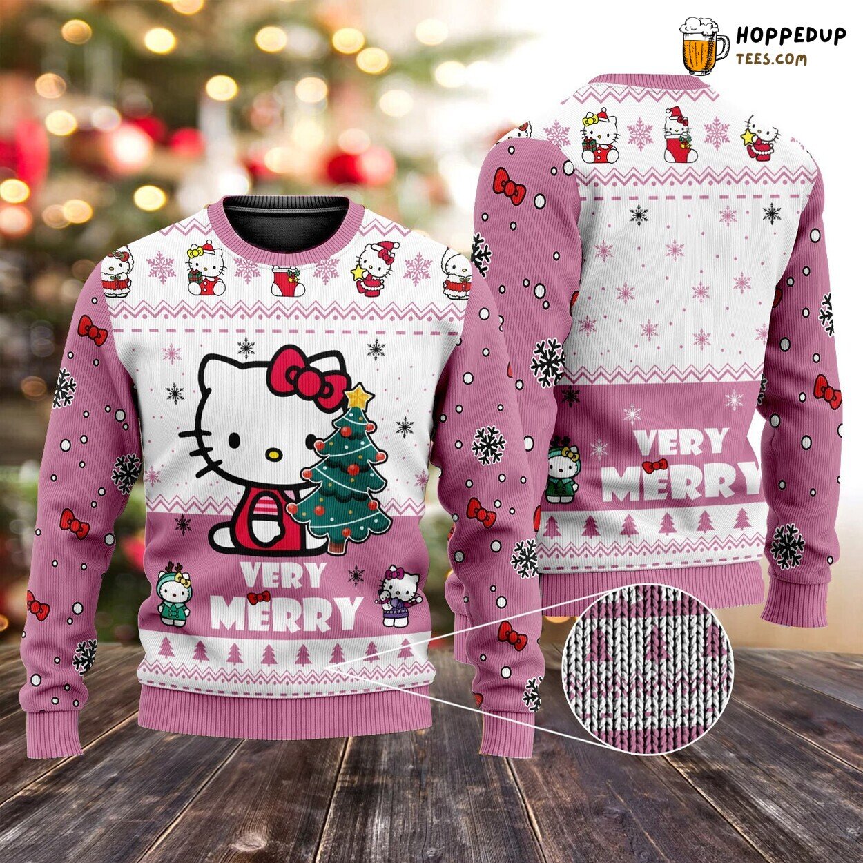 Hello Kitty Merry Ugly Christmas Sweater Knitted 3D Print Design
