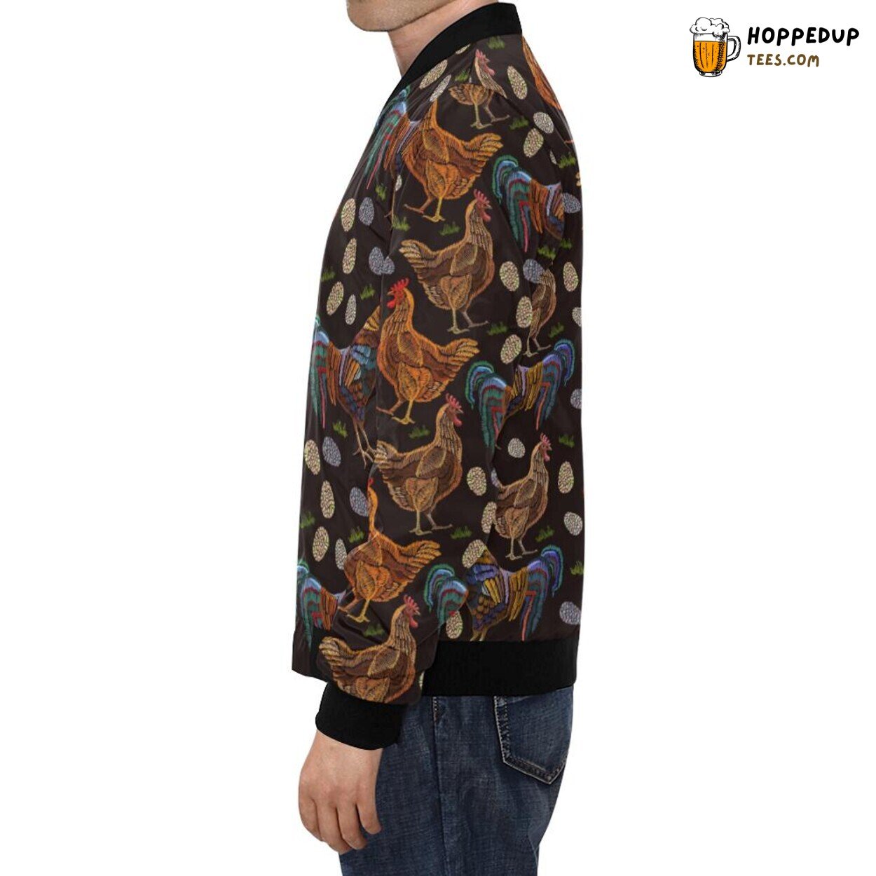 Hen Farm Chicken Eggs Themed Men’s Bomber Jacket Distinct Pattern Print