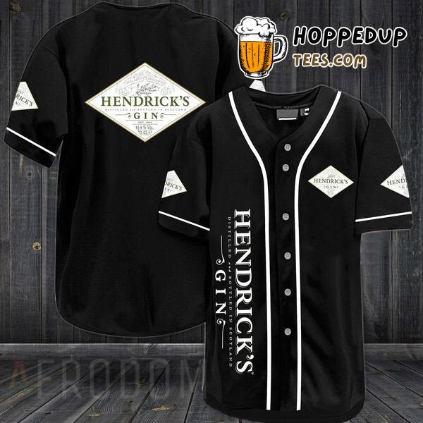 Hendrick’s Gin Inspired Black Baseball Jersey Distinctive Unique Look Design