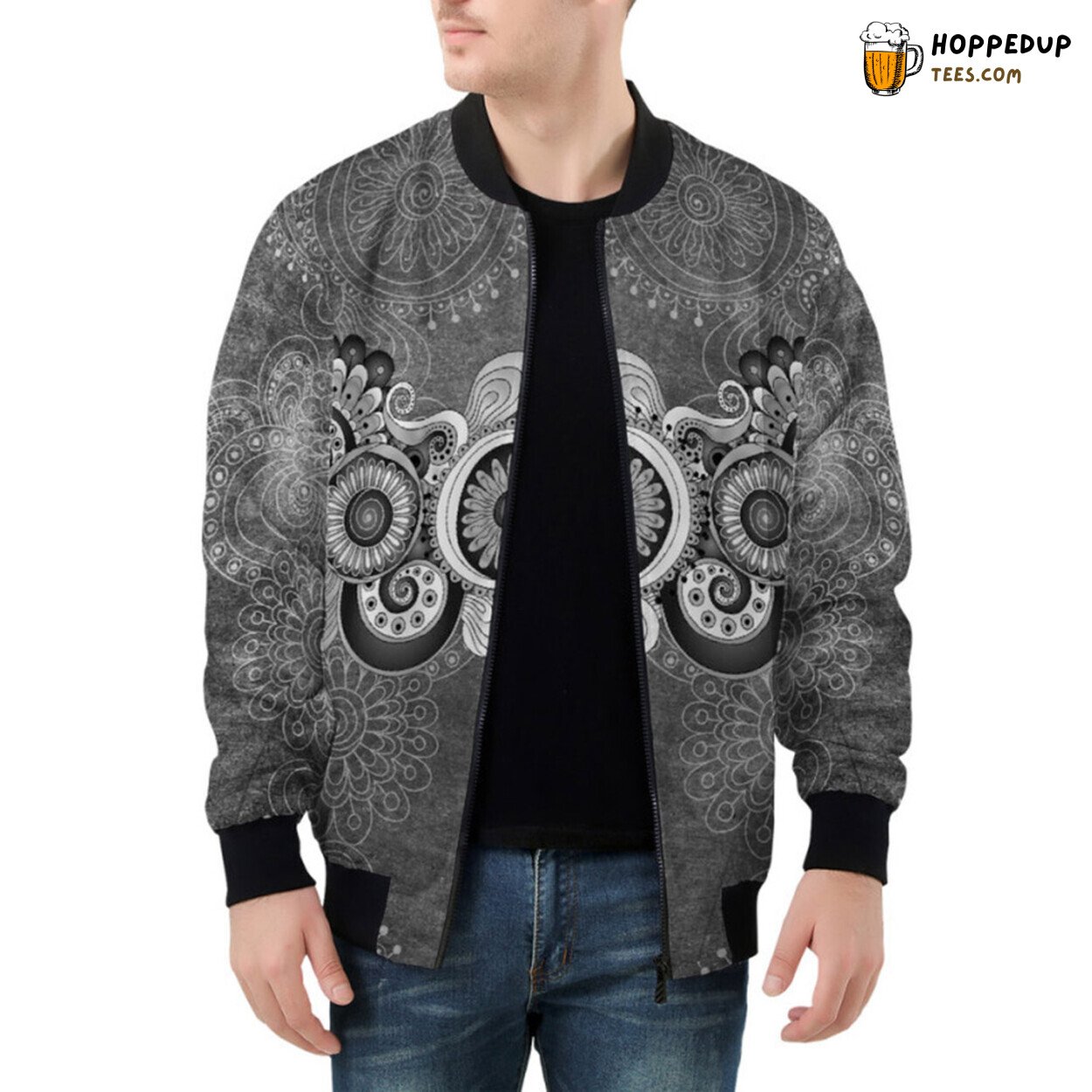 Henna Paisley Mehndi Designs Elegantly Crafted in Unique Style Bomber Jacket