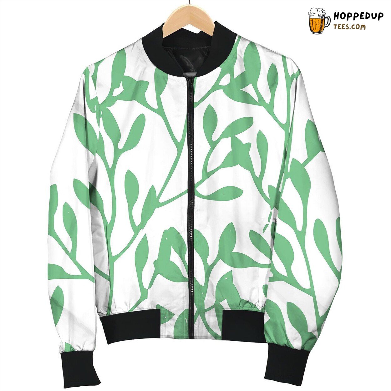 Herbs And Foliage Green Seamless Pattern Bomber Jacket