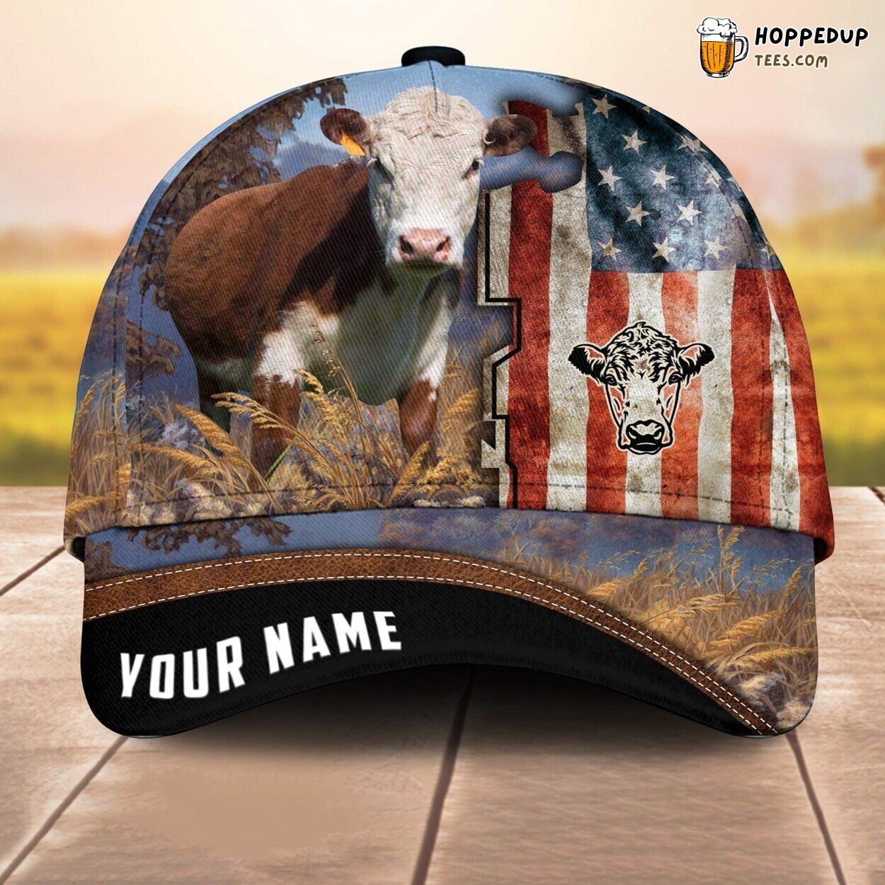 Hereford American 3D Cap Printed Baseball Lovers Leather Pattern Animal