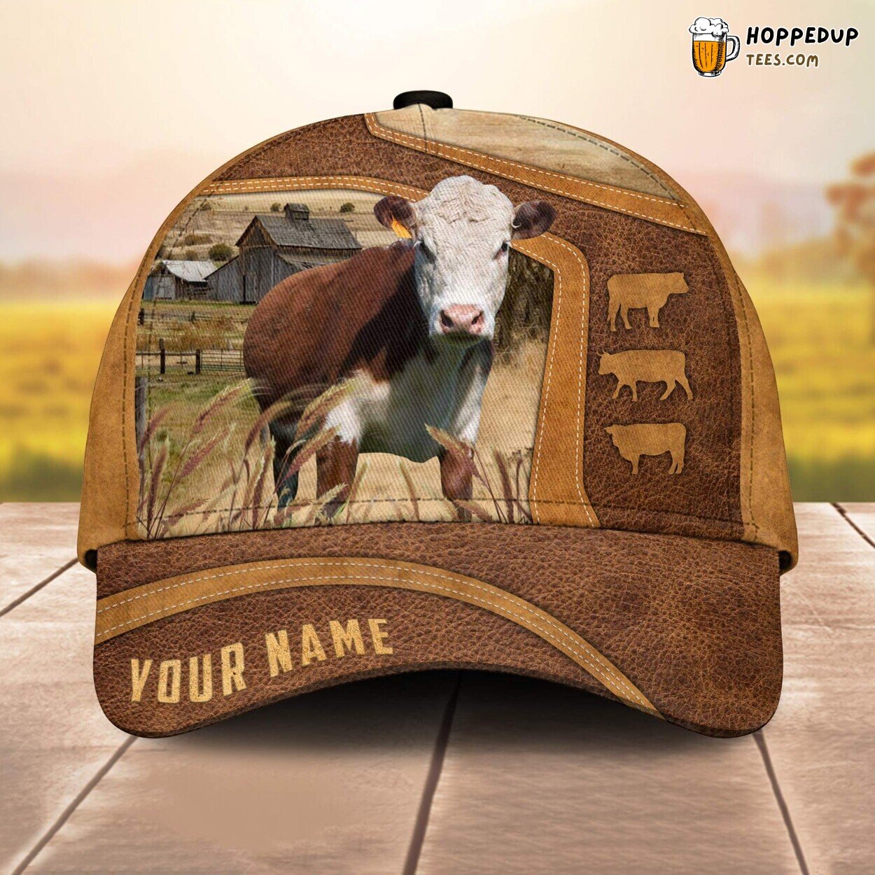 Hereford Farm Lovers Custom 3D All Over Print Baseball Cap Animal Leather