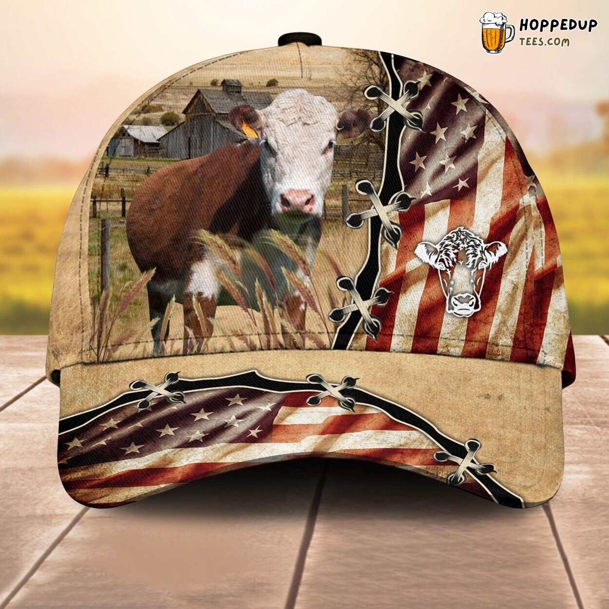 Hereford Flag Custom Retro 3D All Over Print Baseball Cap Farm Lovers Print