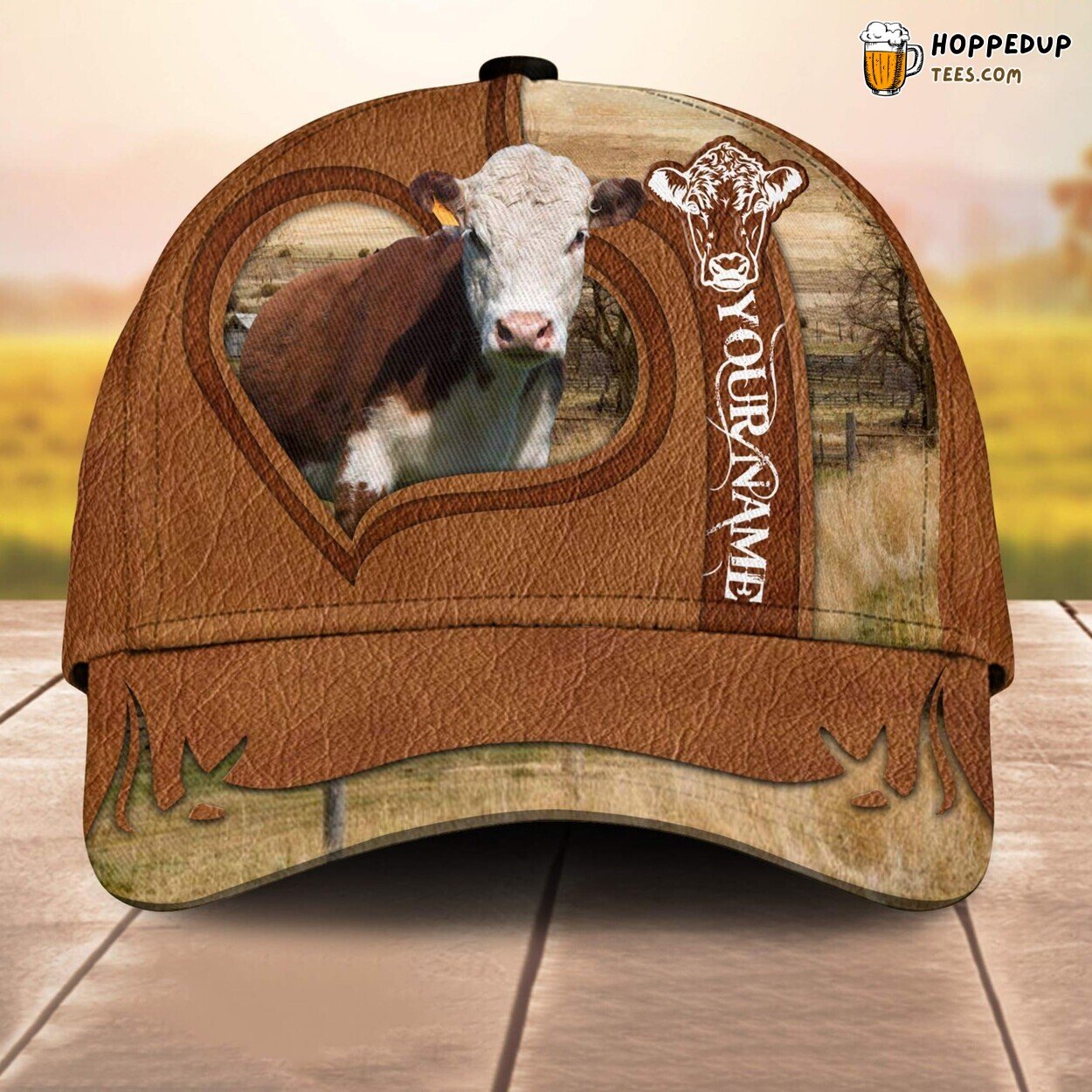 Hereford Heart Custom Baseball Cap Farm Lovers 3D Print Animal Leather Pattern