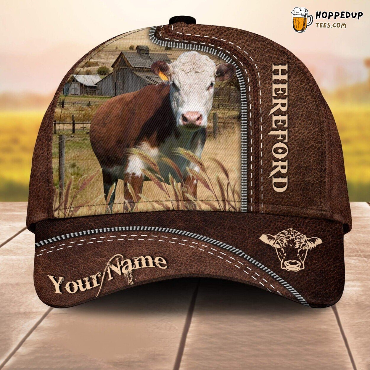 Hereford Leather 3D Customized Baseball Cap Farm Lovers Animal Print