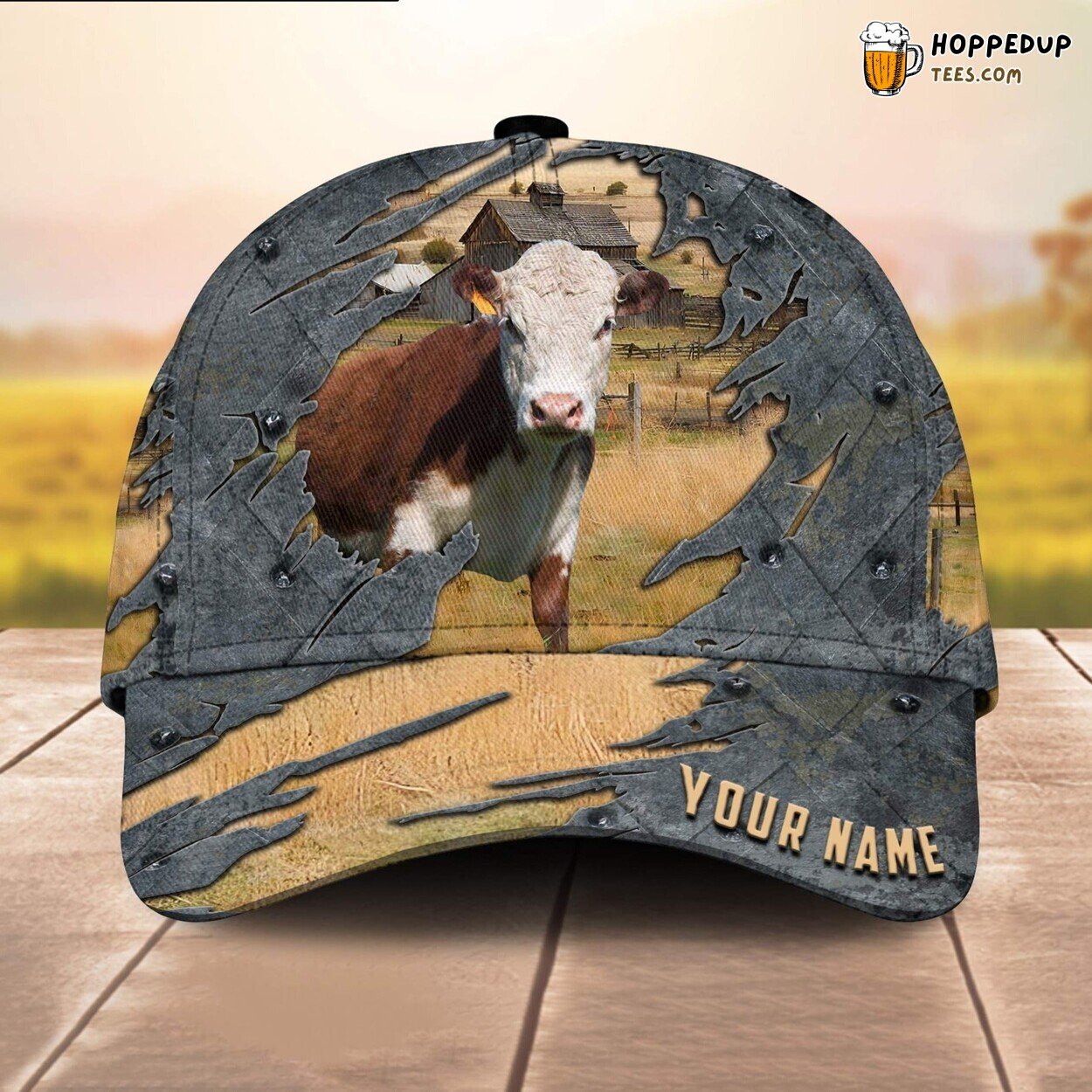 Hereford Name Special 3D Cap Baseball Design Farm Lovers Leather Animal Cap