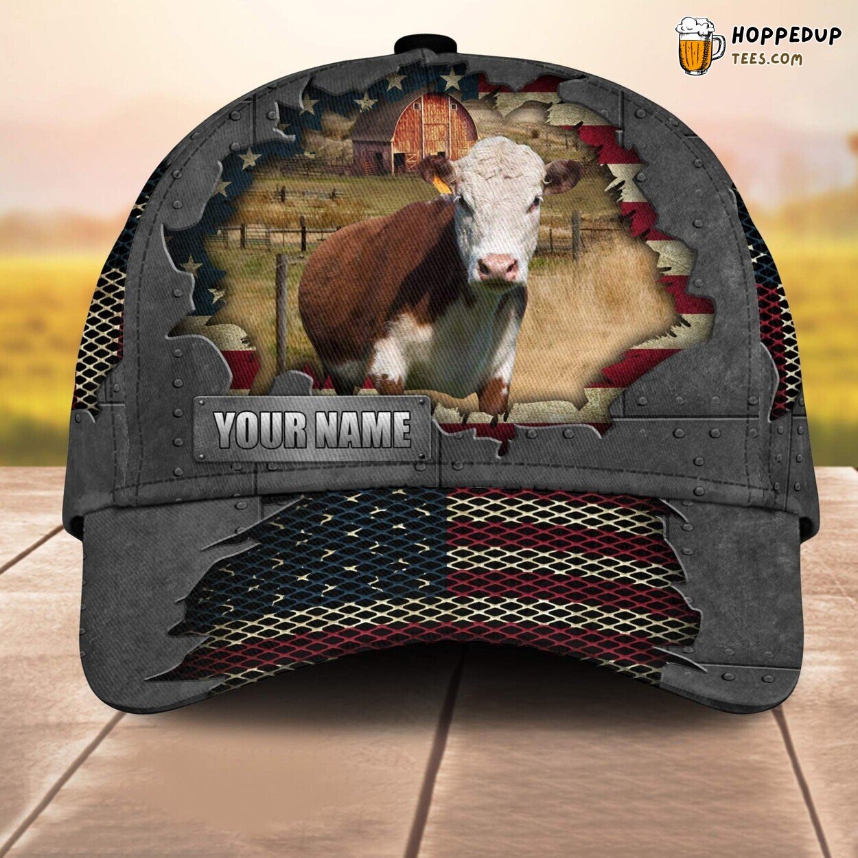 Hereford US Flag Custom Baseball Cap Farm Lovers 3D Print Animal Pattern