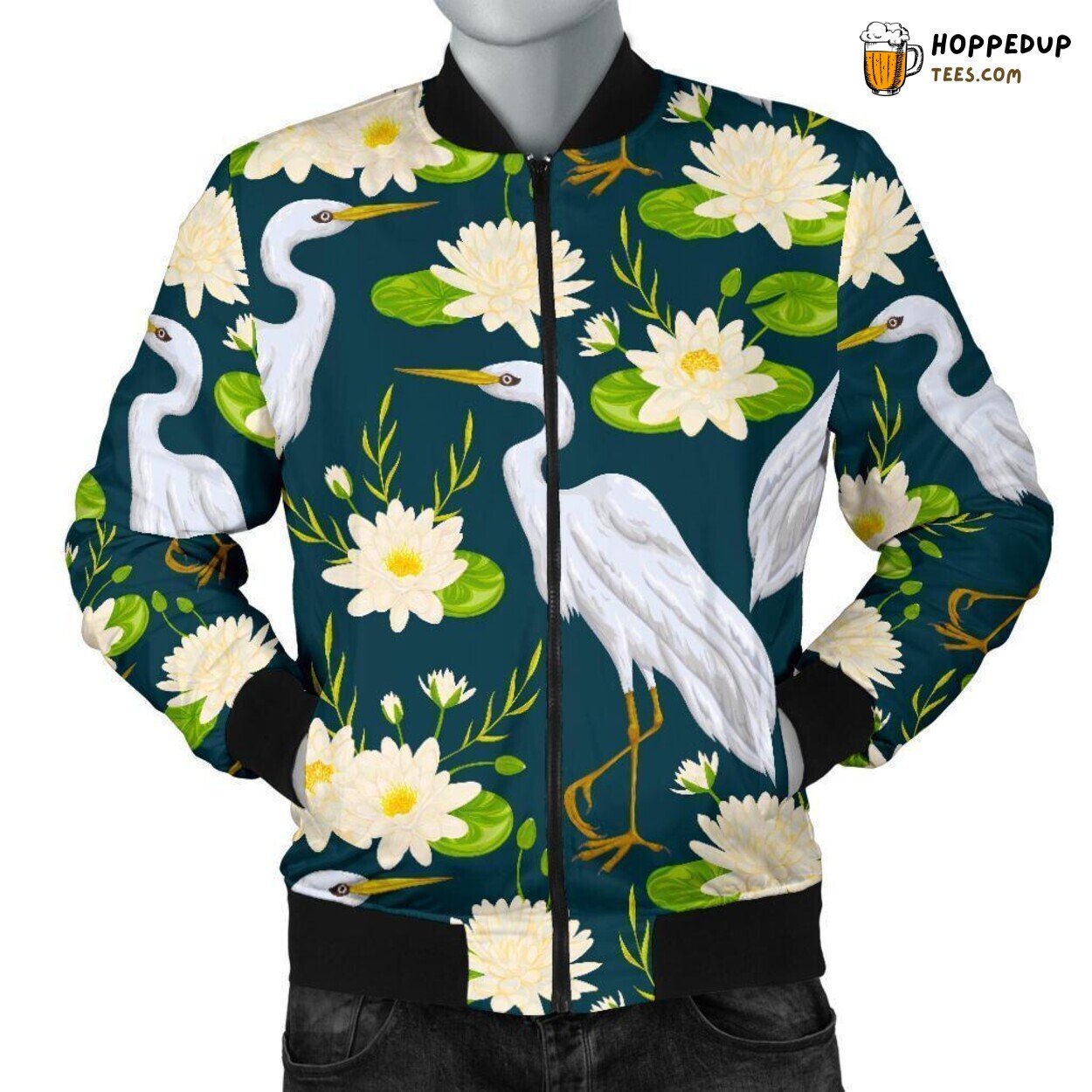 Heron Resting by Lotus Men’s Bomber Jacket Unique Pattern Design Showcase