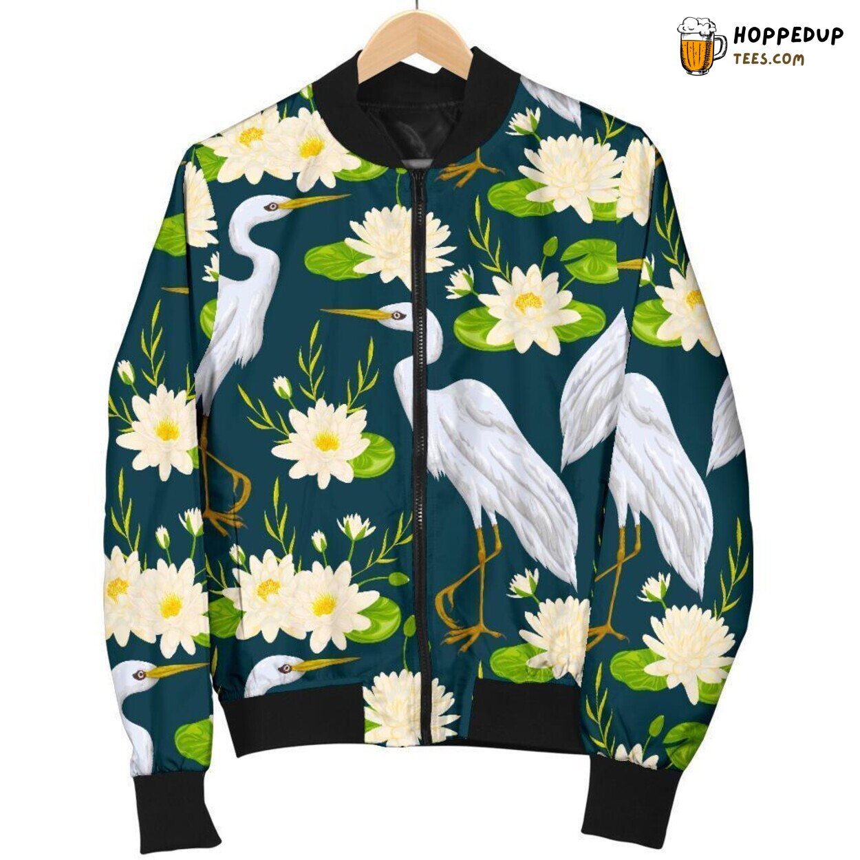 Heron Resting by Lotus Men’s Bomber Jacket Unique Pattern Design Showcase