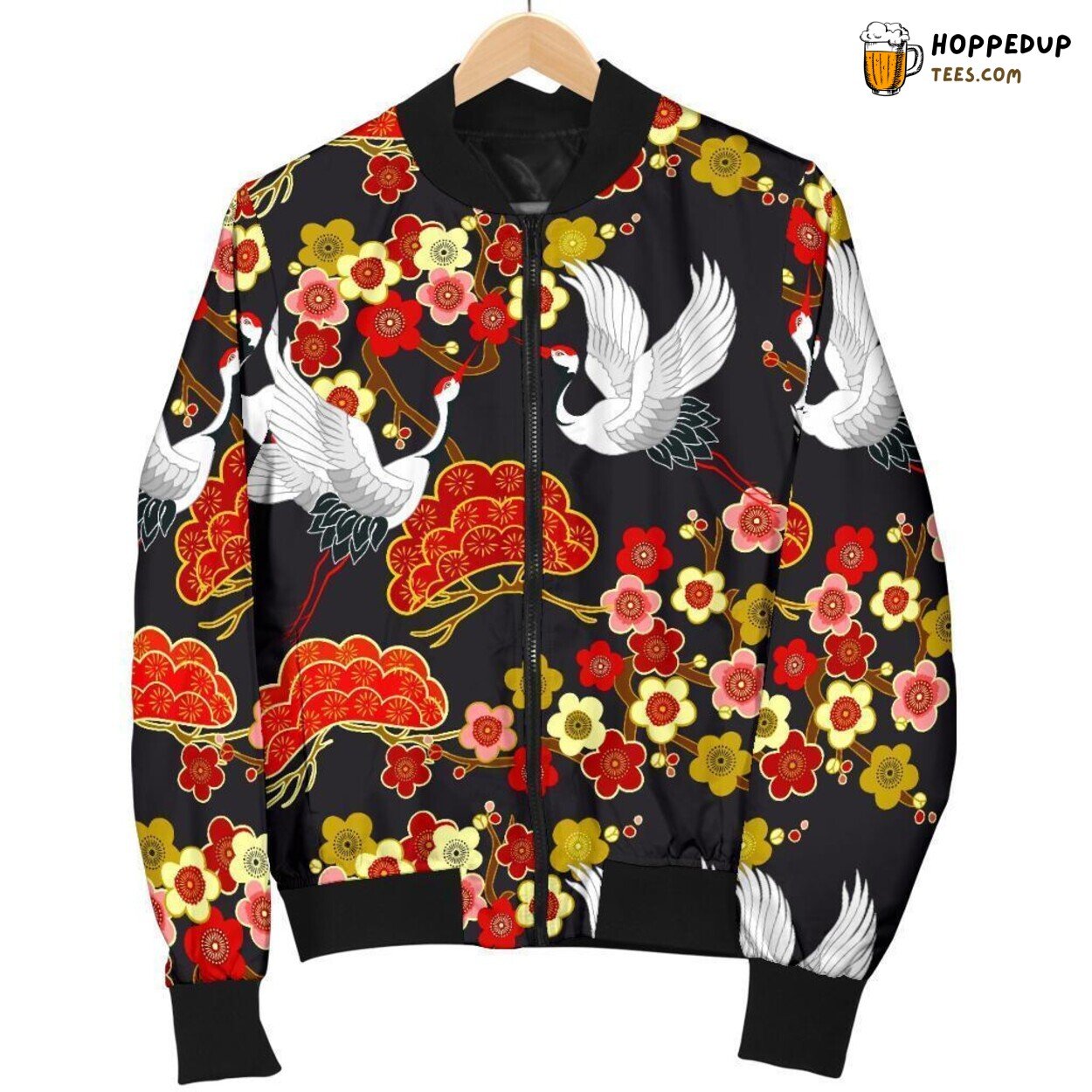 Heron’s Japanese Artistry Men’s Bomber Jacket Unique Design Pattern Tribute