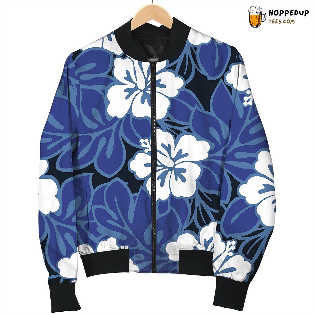 Hibiscus Flowers And Tropical Leaves In A Seamless Bomber Jacket