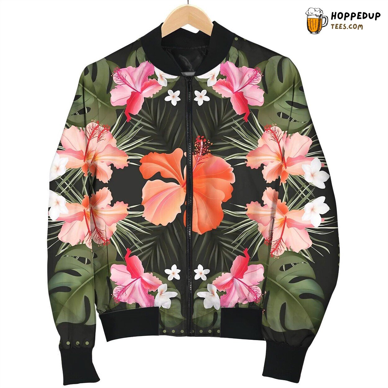 Hibiscus Hand Drawn Tropical Realistic Scarf Bomber Jacket