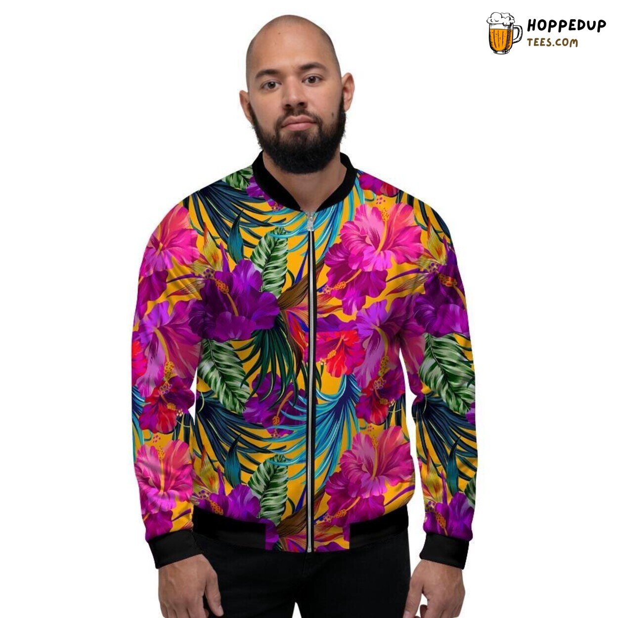 Hibiscus Hawaiian Tropical Flower Men’s Bomber Jacket Island Floral Style Look