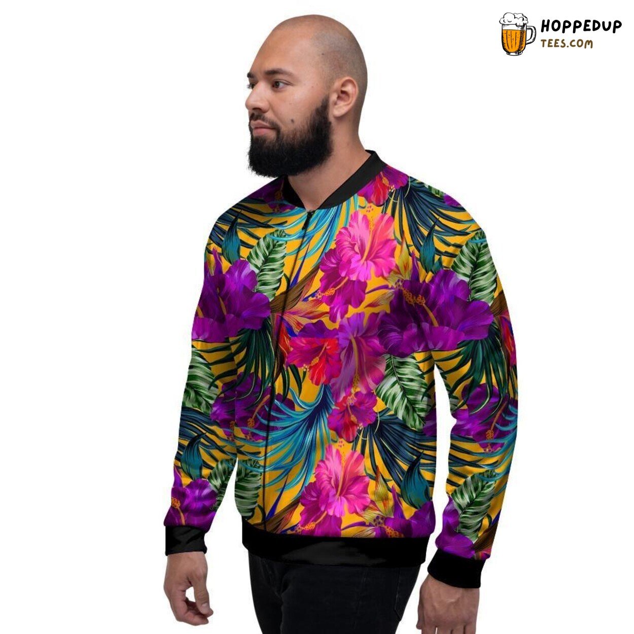 Hibiscus Hawaiian Tropical Flower Men’s Bomber Jacket Island Floral Style Look