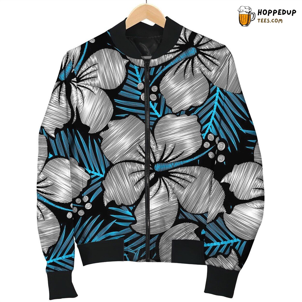 Hibiscus Tropical Floral Embroidery Seamless Bomber Jacket
