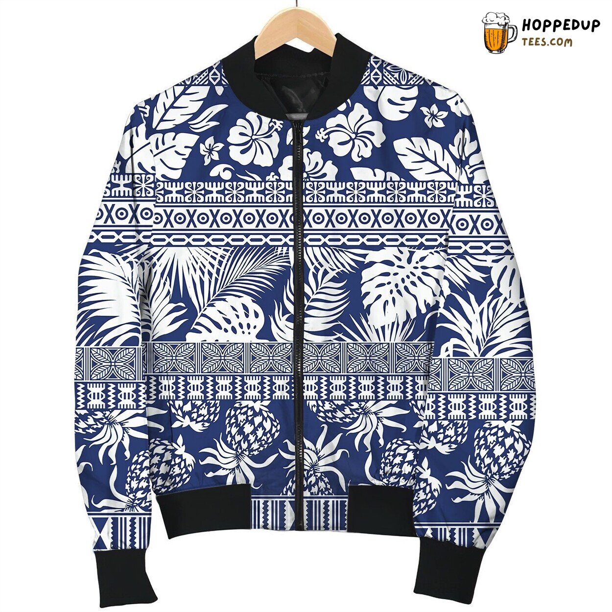 Hibiscus Tropical Leaves Hawaiian Wallpaper Bomber Jacket