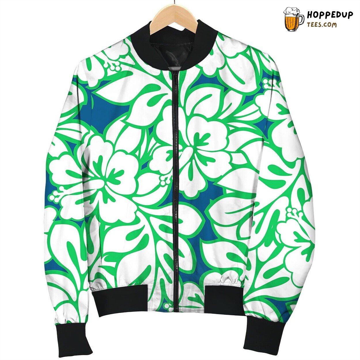 Hibiscus Tropical Leaves In A Seamless Pattern Bomber Jacket