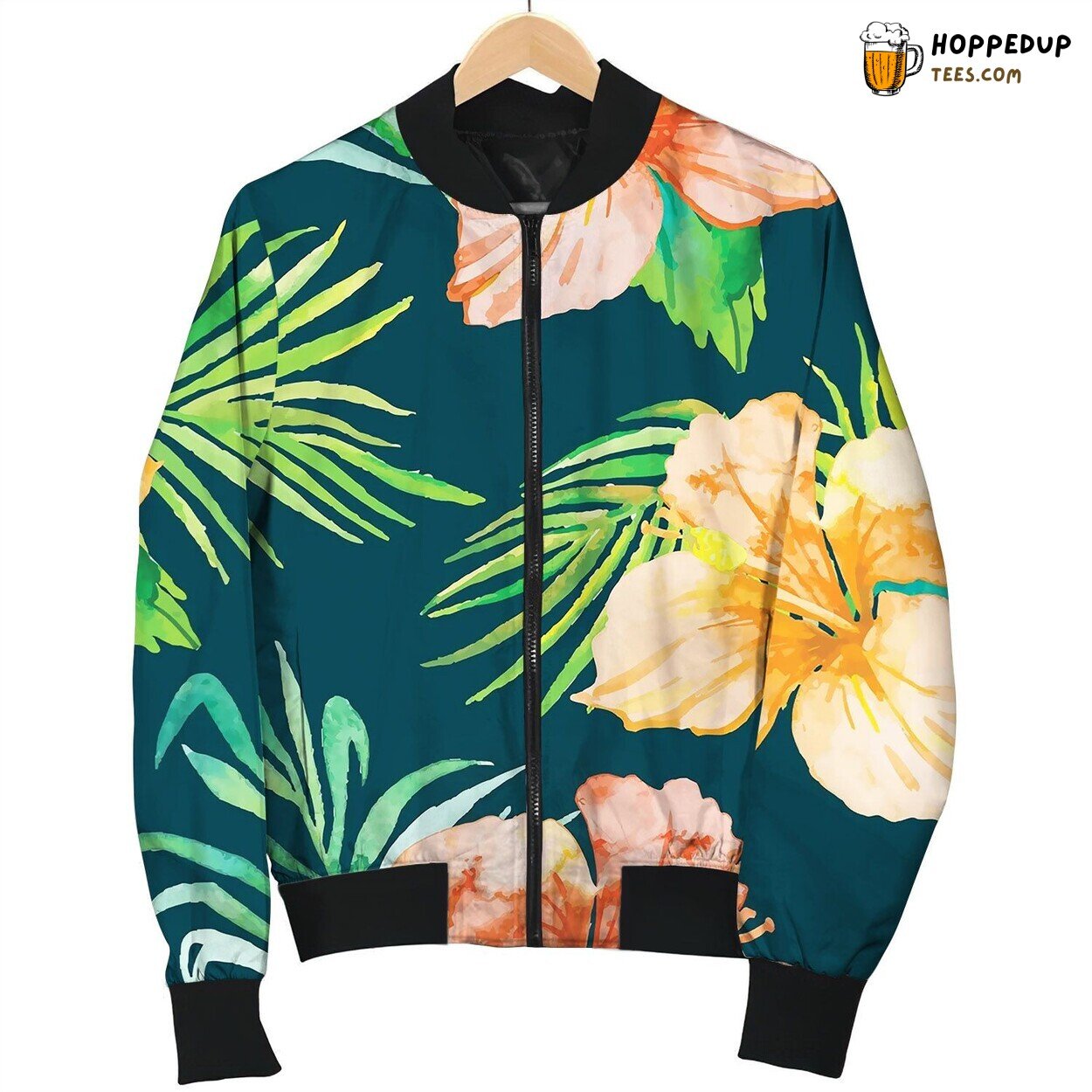 Hibiscus Tropical Plants Seamless Pattern Bomber Jacket