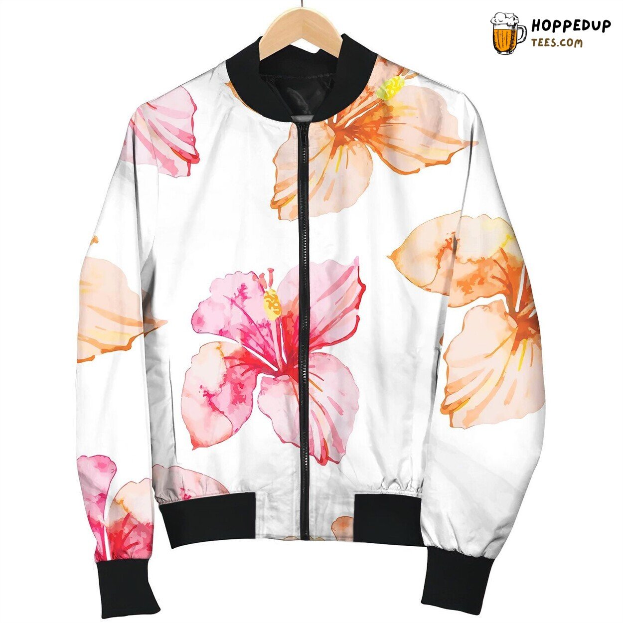 Hibiscus Tropical Plants Seamless Pattern Exotic Bomber Jacket