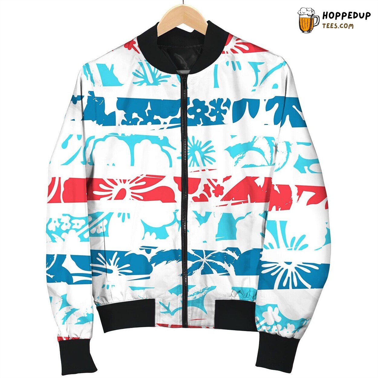 Hibiscus Tropical Stripe Seamless Pattern Bomber Jacket