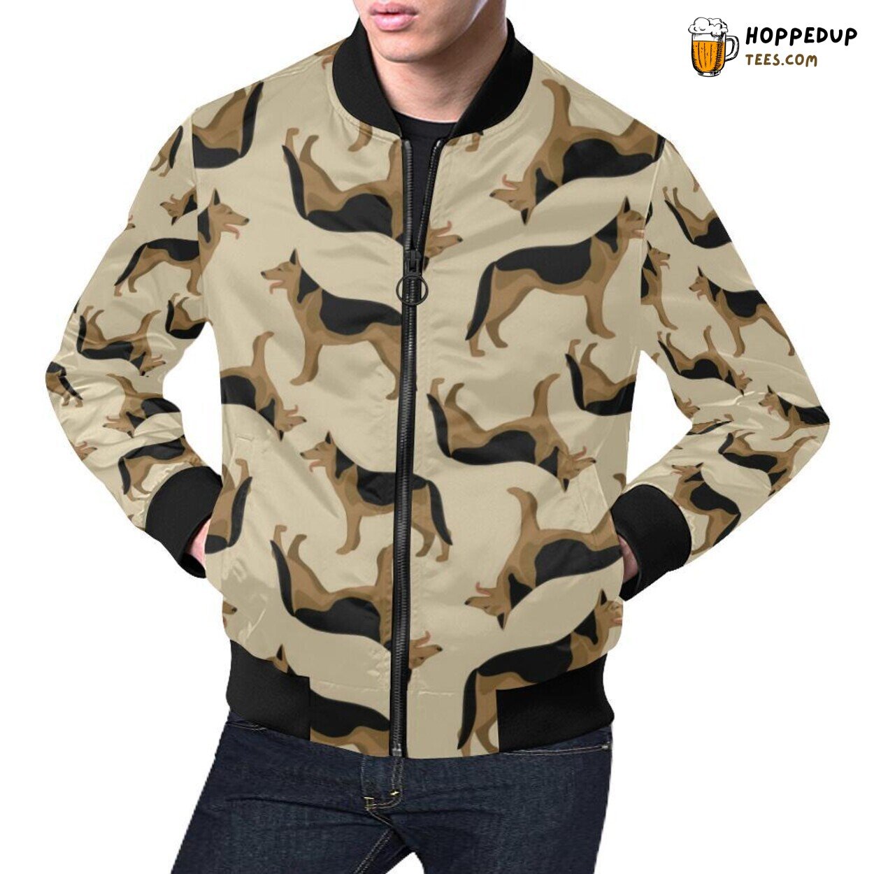High Quality German Shepherd Theme Men’s Bomber Jacket Print Pattern
