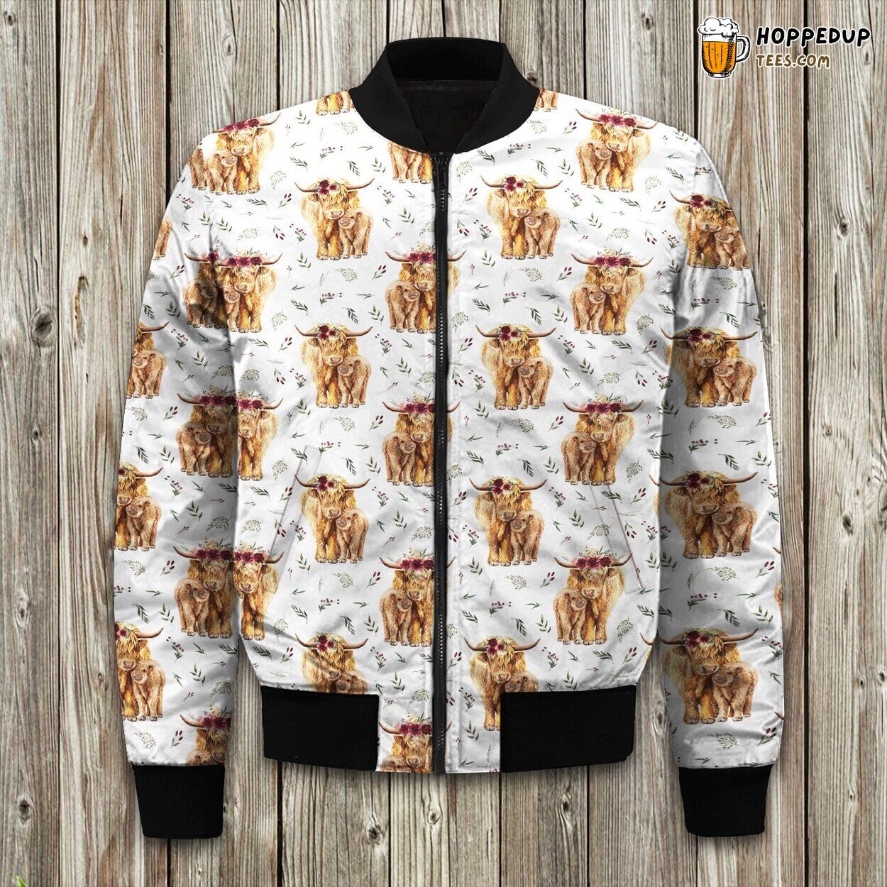 Highland Cow Floral Cows Bomber Jacket