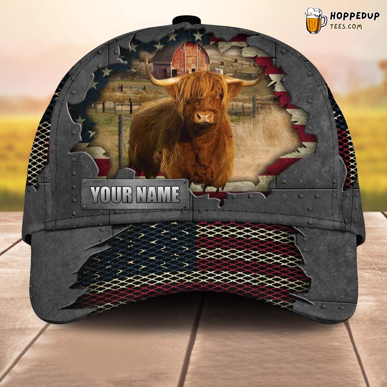 Highland US Flag Custom Baseball Cap Farm Lovers 3D Print Animal Pattern
