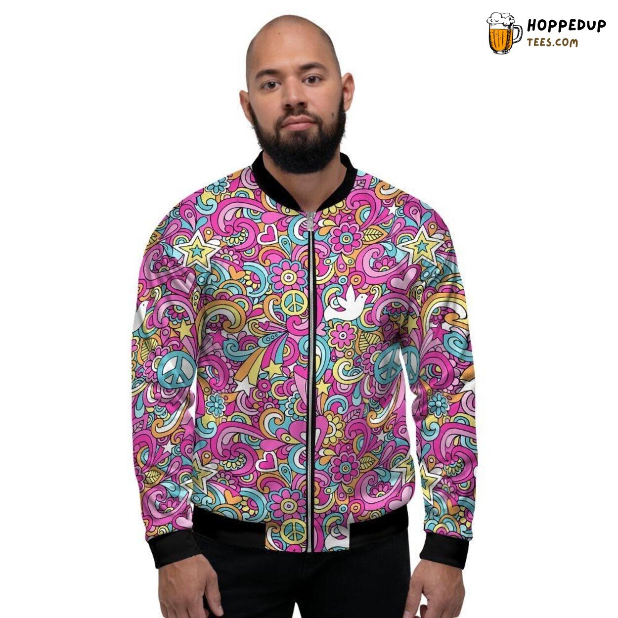 Hippie Abstract Artistic Design Men’s Bomber Jacket Retro Inspired Fashion Art