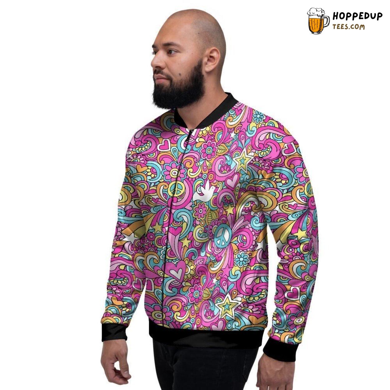 Hippie Abstract Artistic Design Men’s Bomber Jacket Retro Inspired Fashion Art