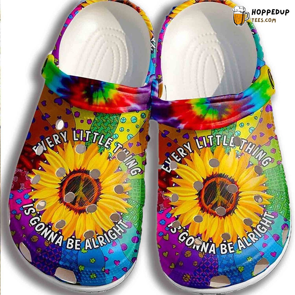 Hippie Alright Sunflower Crocbland Themed Comfortable Unique Clogs