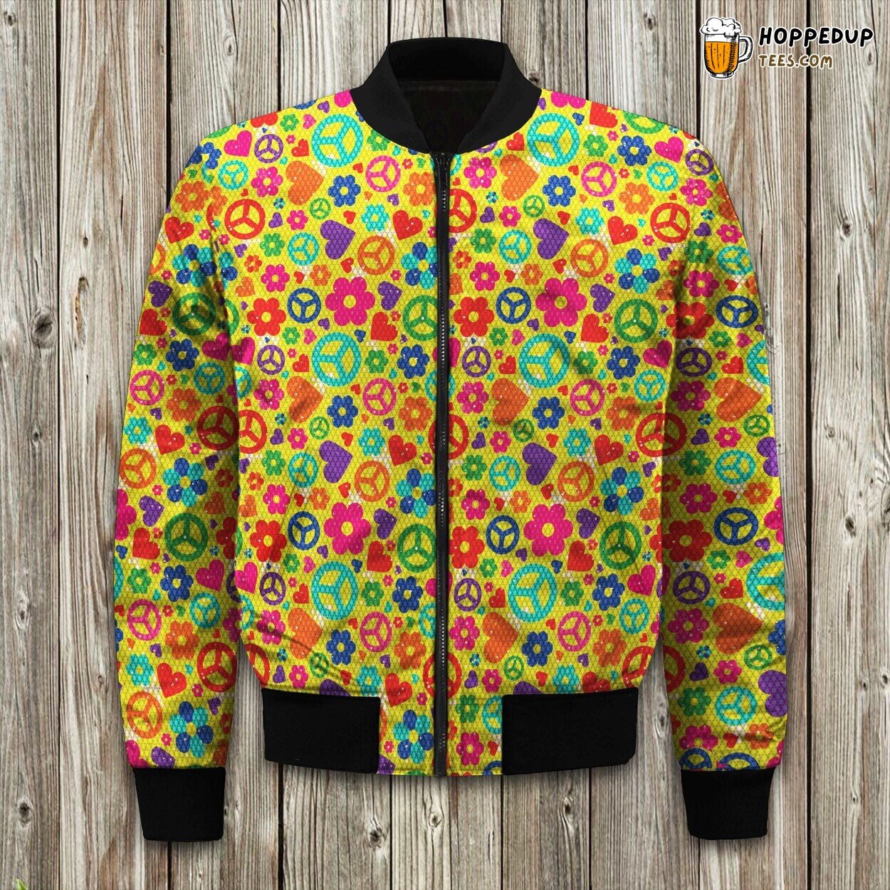 Hippie And Flower With Heart Bomber Jacket
