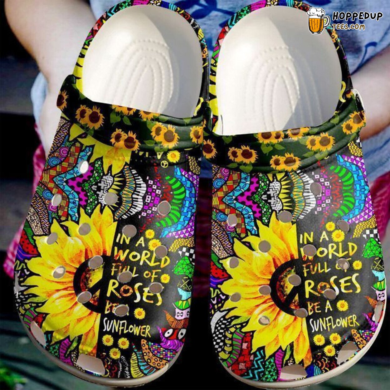 Hippie Be Sunflower Theme Classic Comfortable Clogs Shoes Bohemian Inspired