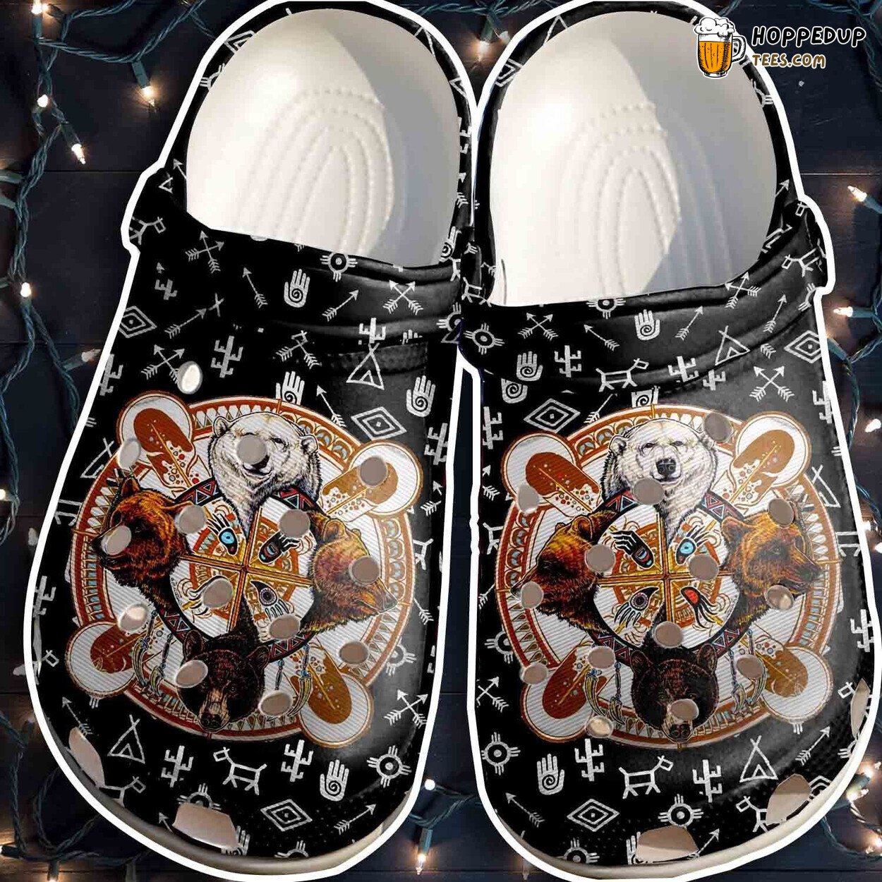 Hippie Bear Themed Crocbland Clogs Comfortable Artistic Design Shoes
