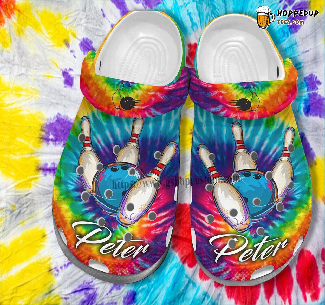 Hippie Bowling Team Rainbow Shoes Croc Clogs Personalized Name Gift