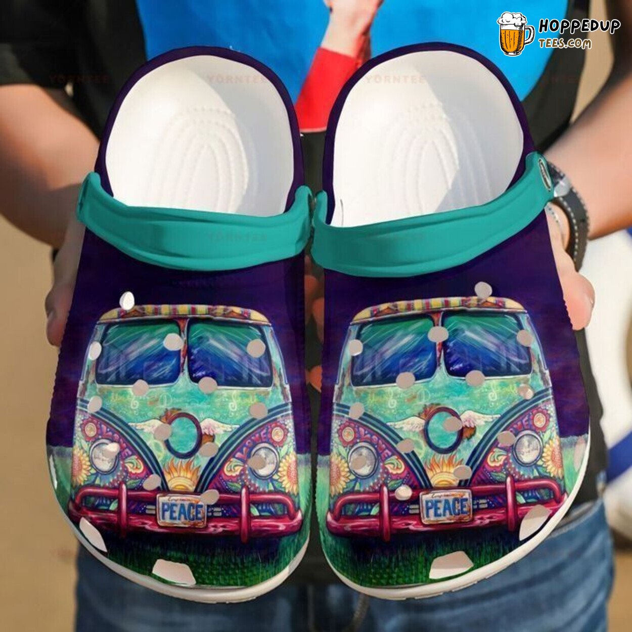 Hippie Bus Themed Gift Rubber Clog Shoes Comfy Footwear for Vintage Lovers