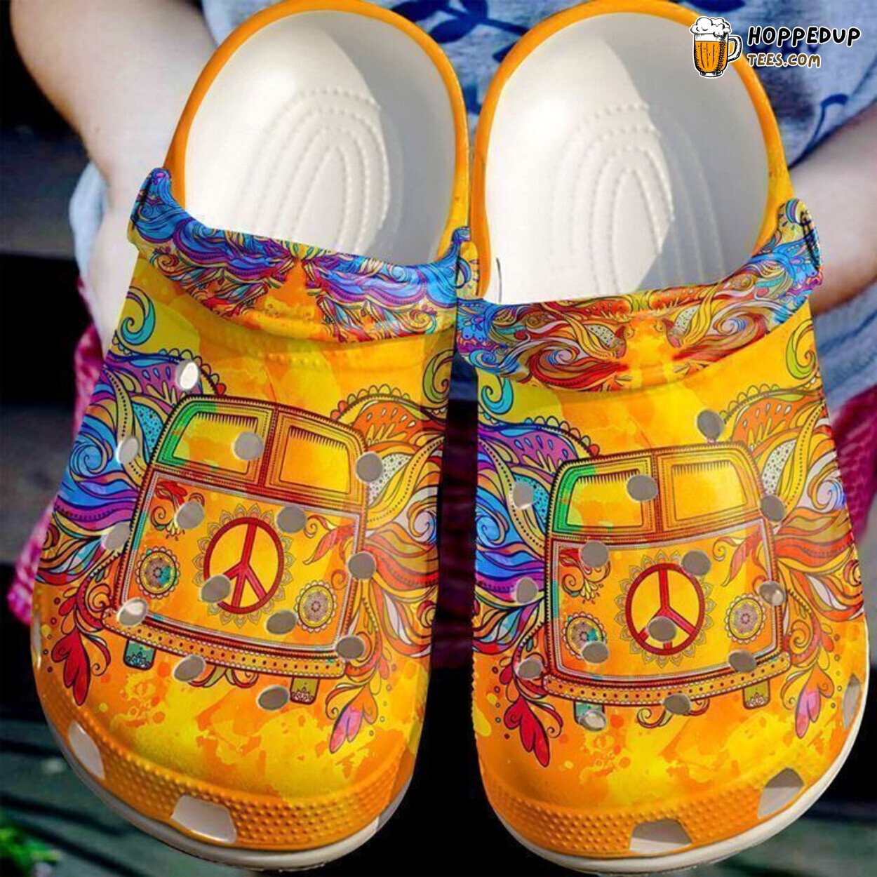 Hippie Car Themed Classic Comfortable Clogs Shoes Unique Bohemian Inspired