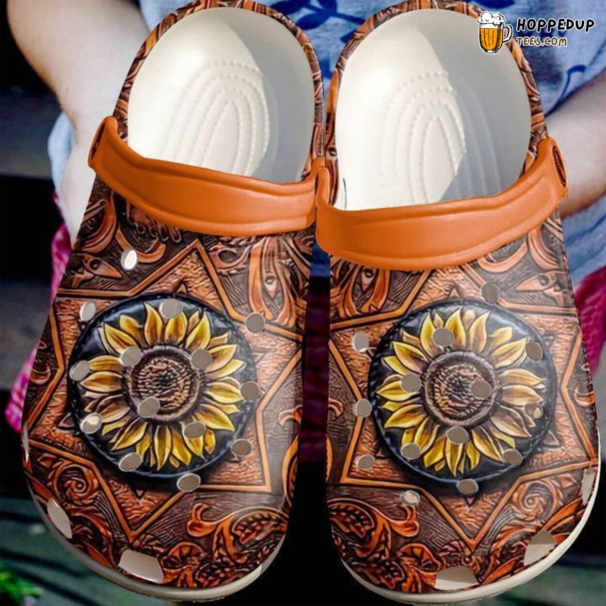 Hippie Carved Sunflower Theme Comfortable Clog Shoes Bohemian Style Design