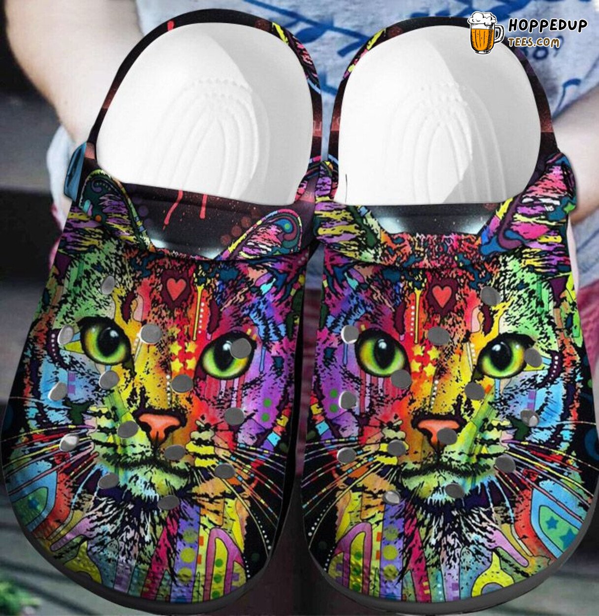 Hippie Colorful Cat Custom Outdoor Shoes Artistic Design for Nature Lovers