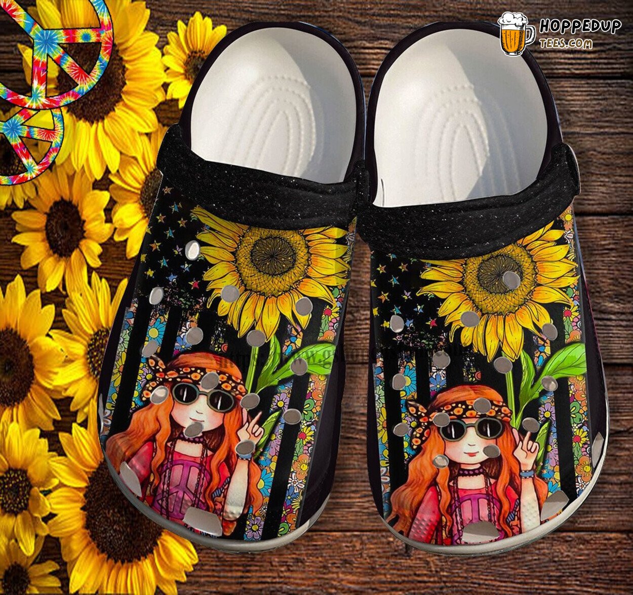 Hippie Daughter Gifts Sunflower Girl Theme Croc Shoes America Flag Custom