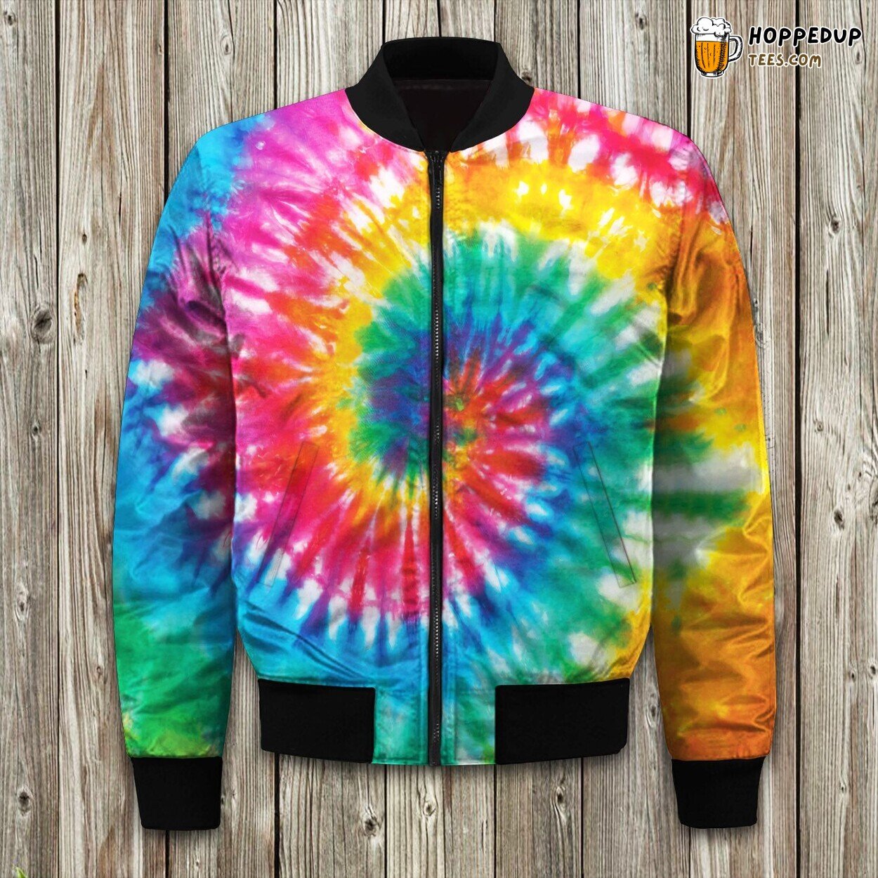 Hippie Dye Craft Bomber Jacket Colorful Winter Echoes of Peaceful Era