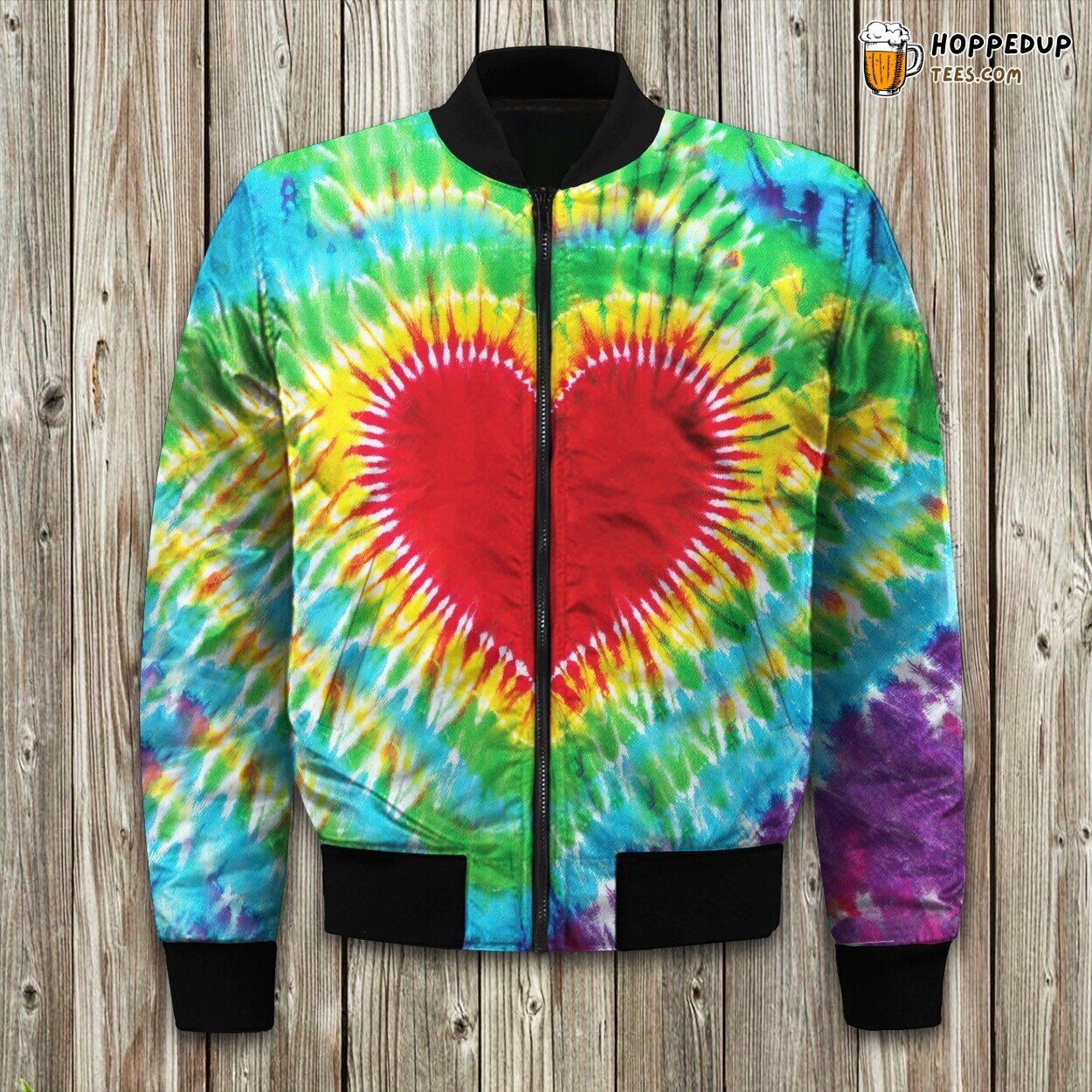 Hippie Dye Heart Bomber Jacket