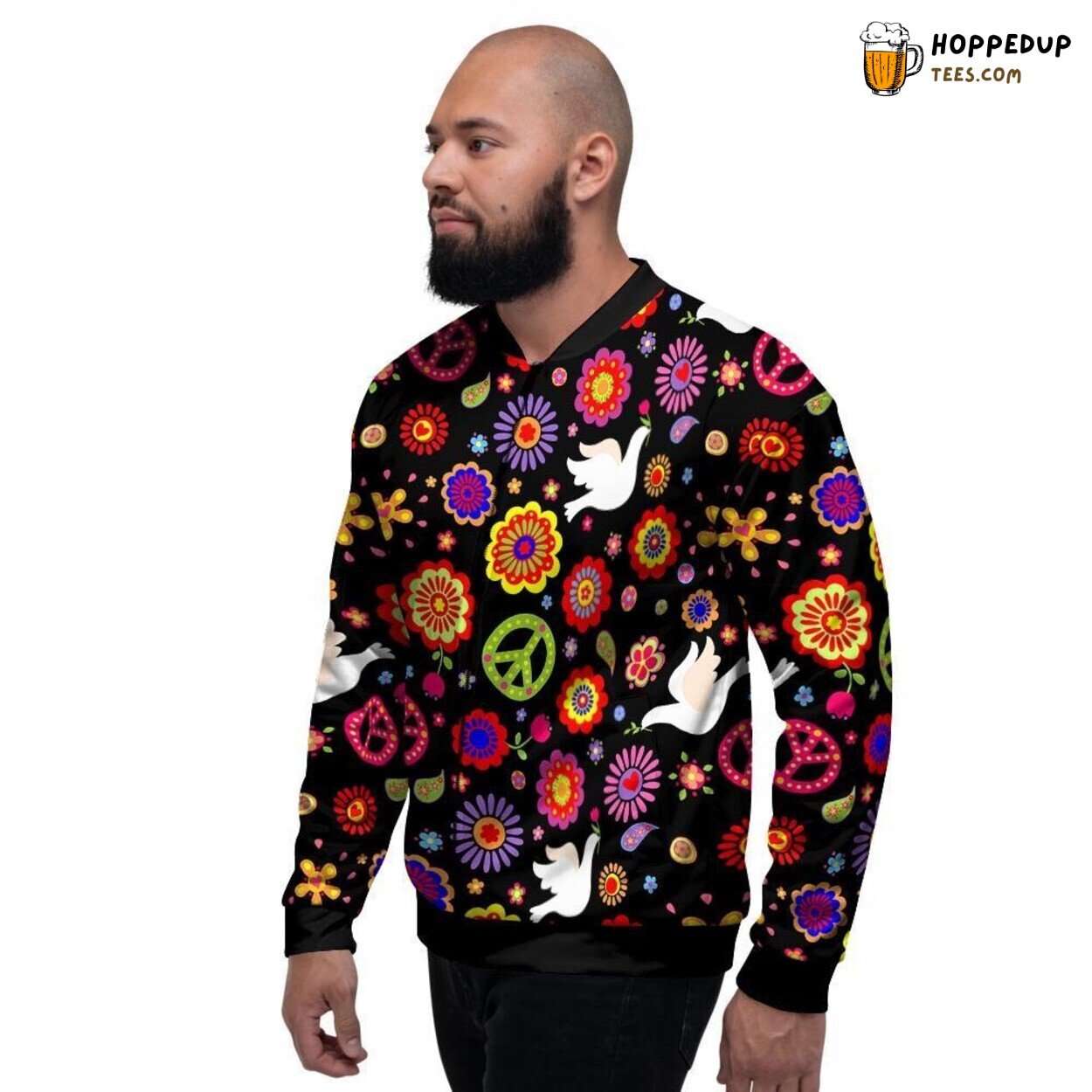 Hippie Era Peace Sign Symbol Men’s Bomber Jacket Vintage Vibe Showcase