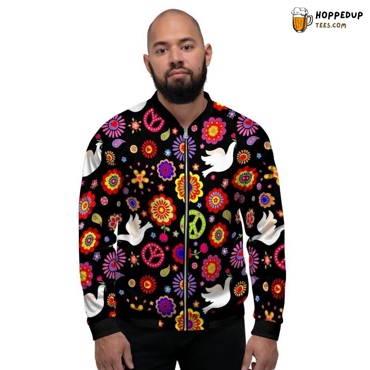 Hippie Era Peace Sign Symbol Men’s Bomber Jacket Vintage Vibe Showcase