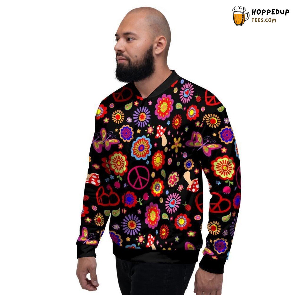 Hippie Flower Abstract Unique Design Men’s Bomber Jacket Nature Inspired Art