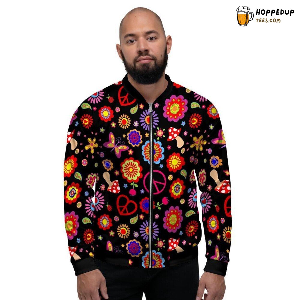 Hippie Flower Abstract Unique Design Men’s Bomber Jacket Nature Inspired Art