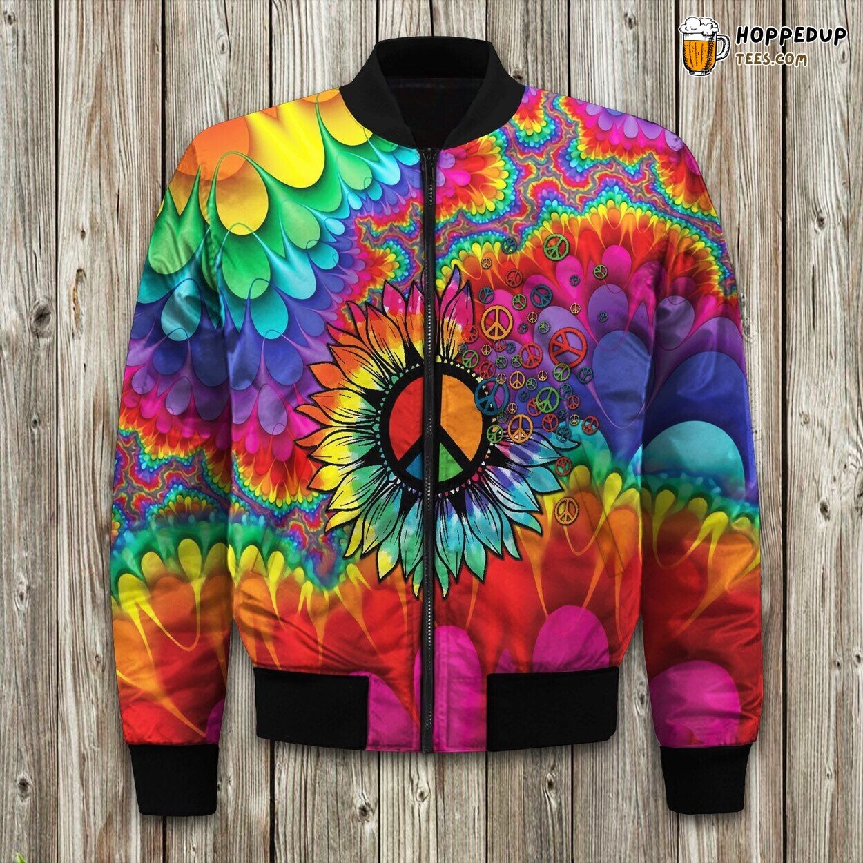 Hippie Flower Sign Bomber Jacket